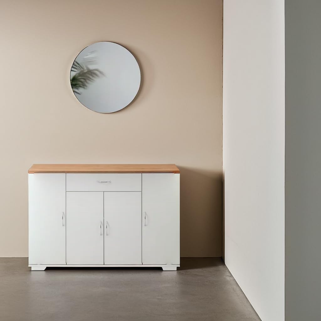 Meuble Cuisine avec Plan de Travail 110 x 30 x 70 cm, Buffet Cuisine Blanc avec 1 Tiroir et 4 Portes, Meuble de Rangement pour Salle à Manger, Salon ou Entrée, Meuble Bas Cuisine Moderne