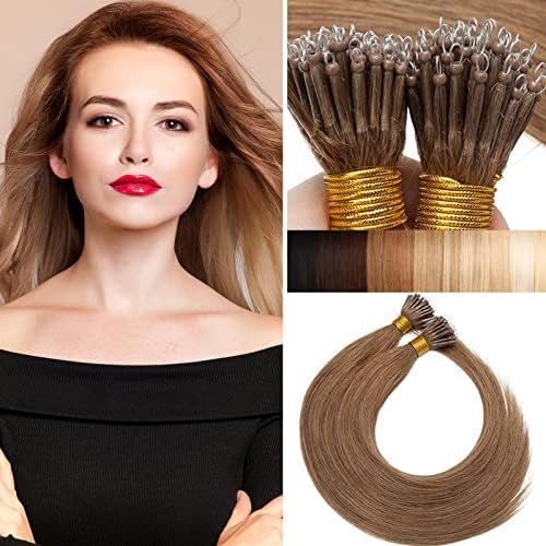18" SEGO Nano Ring Tip Hair Extensions Real Human Hair [1g*50Strands] #12/613 Golden Brown&Bleach Blonde Micro Loop Beads Pre Bonded Remy Hair Straight (50g)