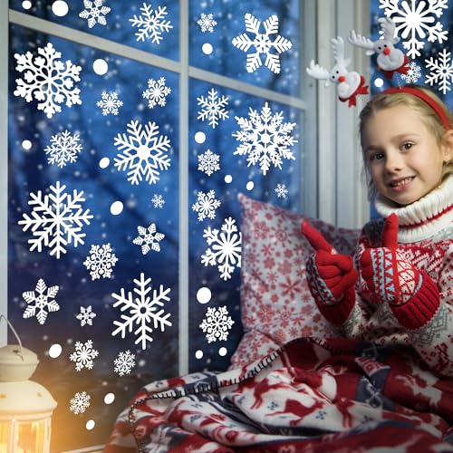 Image of 116PCS Christmas Decorations, 9 Sheets Christmas Window Clings, Snowflake Window Clings Decals, Double Sided Xmas Snowflake Decal Stickers for Winter Holiday Home Indoor Decorations Decor Supplies