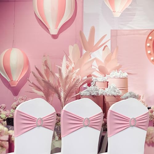 Image of Spandex Chair Sashes Bands, Pink, 100PCS | Stretch Chair Ties Bows, With Buckle Slider, For Wedding Party Banquet Decoration