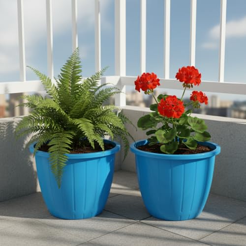 Image of Go Hooked Sunshine Flower Pot /Planters for Home Decor, Plastic Pots for Gardening /Home, Flower Pots Indoor-Outdoor & Planter for Plants (Blue) (Pack of 2)