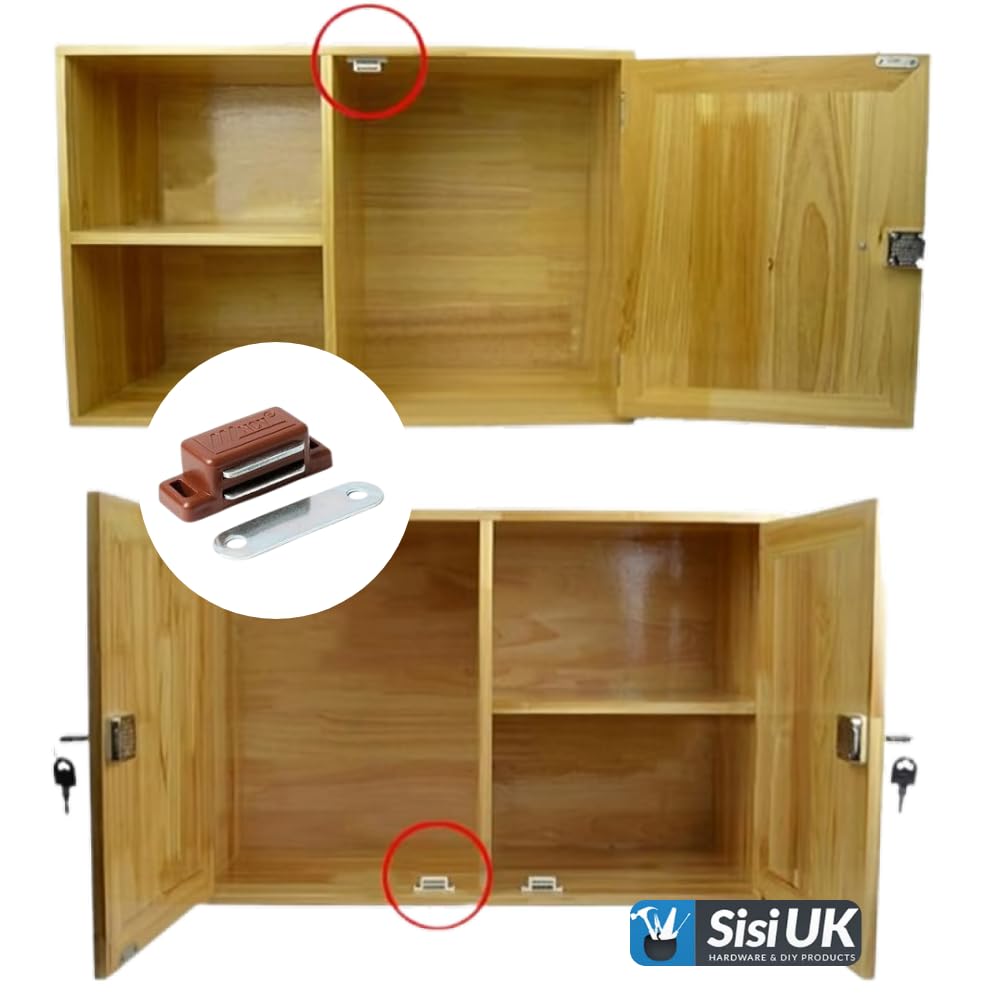 Heavy Duty Magnetic Door Catch Brown Cupboard Cabinet Door Thumb Turn Catch Latch Lock with Fixing Screws for Kitchen Wardrobe Magnets Door Closers Magnet Closure 4 Pack - Image 4