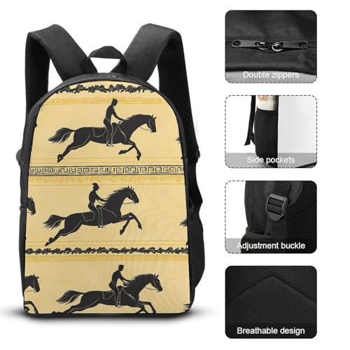 Horses Galloping Traditional Pattern Classic Backpack Lunch Bag Pencil Case 3 Piece Set Travel Daypack3
