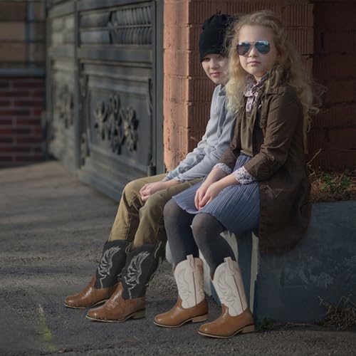 femflame Toddler Cowboy Boots Kids Cowboy Boots for Boys Girls Square Toe Mid Calf Riding Shoes Little Kid/Big Kid2