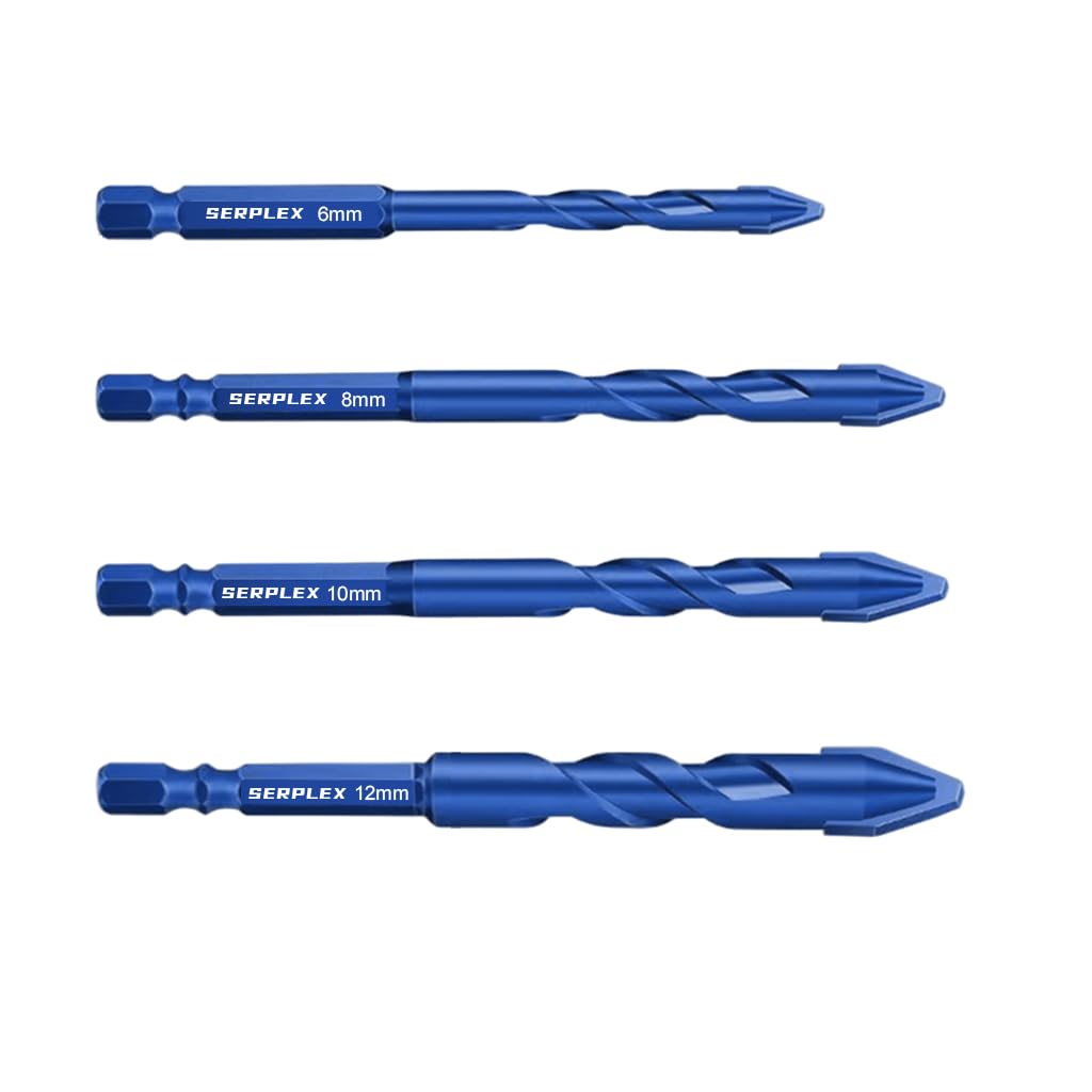 Serplex® 4Pcs Drill Bits Set Rugged Cemented Carbide Drill Bits 6mm 8mm 10mm 12mm Drill Bits for Glass Marble Cement Concrete Universal 1/4'' Hex Shank Power Drill Accessories-image-47