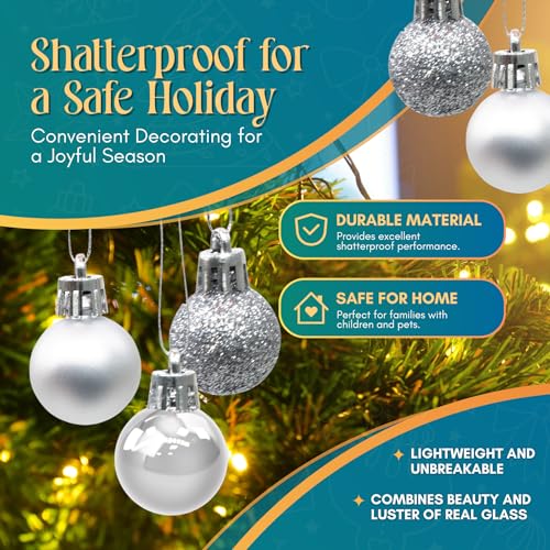 Festive Fix 25 Silver Mini Christmas Baubles - Shatterproof, Lightweight Small Tree Decorations for Xmas Home, Party & Festive Displays - Image 4