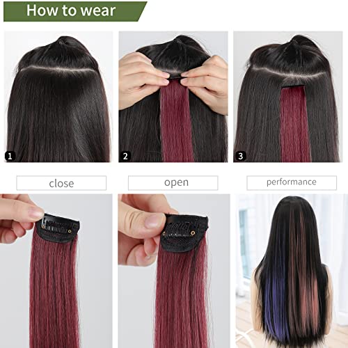 Hair Extensions,Hjpjhtm Colored Hair Extensions,6Pcs Party Highlights Clip In Hair Extensions For Girls 22" Long Straight Thick Hair Synthetic Hairpieces,Wine Red #TOP6