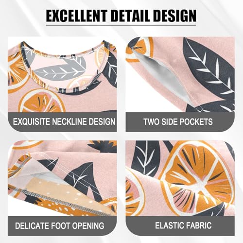 ALAZA Orange Fruit Leaf Pajamas Short Sleeve 2 Piece Sleepwear Top and Bottom Pajama Set Unisex4