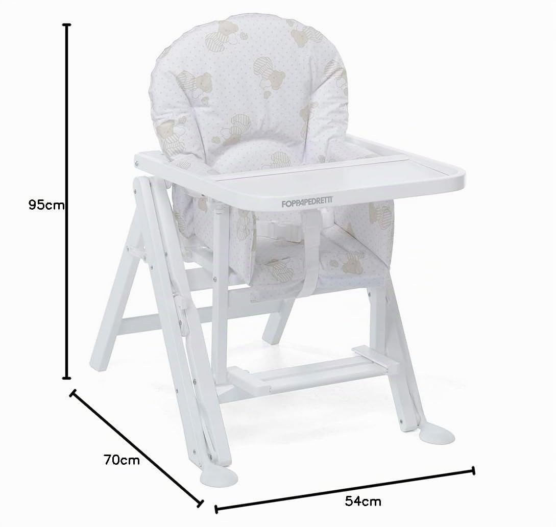 Foppapedretti Seggiolone IlSediolone, Made in Italy, per bambini, Chiudibile con Struttura in Legno Massiccio Posizionabile a 2 Altezze, Savanzalino Ribaltabile, Schienale Regolabile, Bianco