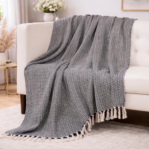 Image of Tarantaran All Season Cotton Weaved Throw Blanket for Bed /Sofa 50x70 Inches Black