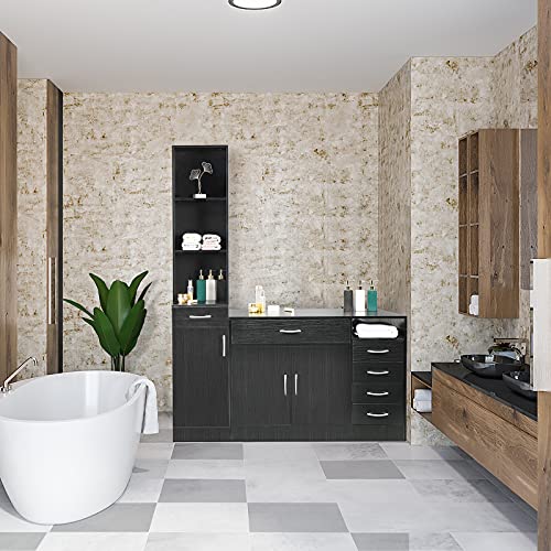 Henf-Beauty-Salon-Spa-Storage-Cabinet-Wood-Hair-Styling-Barber-Station-Spa-Equipment-Hair-Salon-Cabinet-Bathroom-Floor-Cabinet-Hairdressing-Dresser-Cabinet-with-Large-Storage-Space-Black