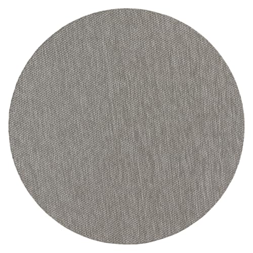 Miniatura 7 de Paco Home Alfombra Exterior Redonda Intemperie Balcón Terraza Cocina Motivo Monocolor, Tamaño:80 Cm Redon, Color:Gris