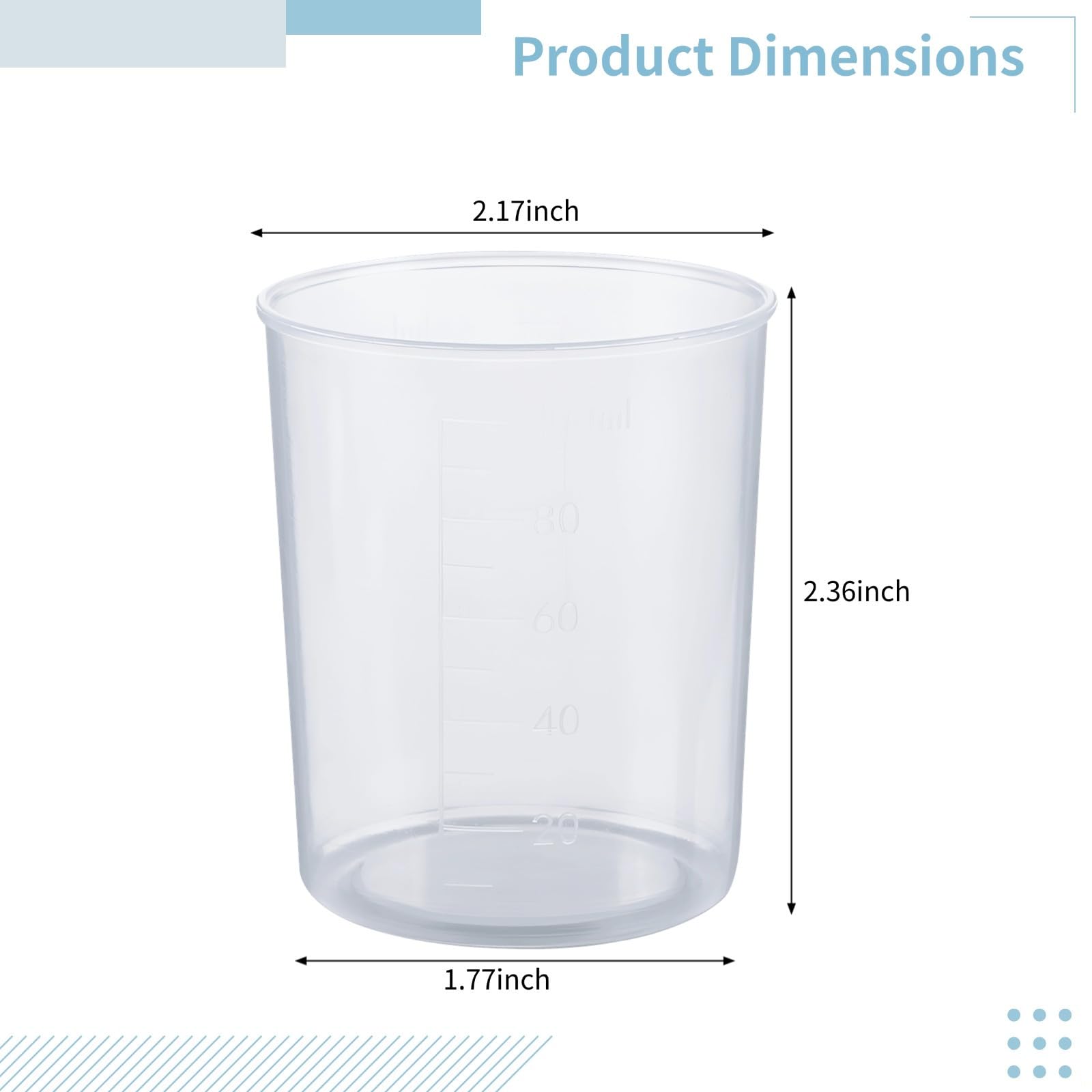 100 vasos medidores de plástico transparente, 3.4 onzas (100 ml), vasos graduados para resina, pintura, aceites esenciales, recipientes de pared gruesa, grado de laboratorio