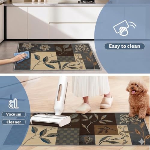 Image of Kitchen Anti Slip Mat for Floor, Waterproof Washable Kitchen Mats, Non Slip Kitchen Floor Mats for Home, Soft Mats for Kitchen, Kitchen Mats for Floor Anti Slip (Checks Leave)