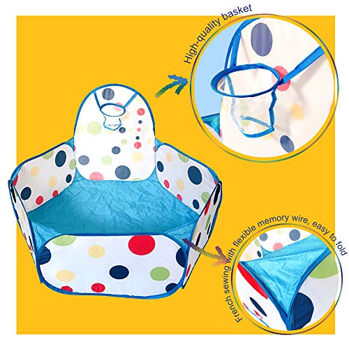 Aeroway Extra Large Kids Blue Ball Pit Playpen Toddler Play Tent Ball Pool with Mini Basketball Hoop and Zipper Storage Bag,47x47x28(inchs), Balls Not Included …
