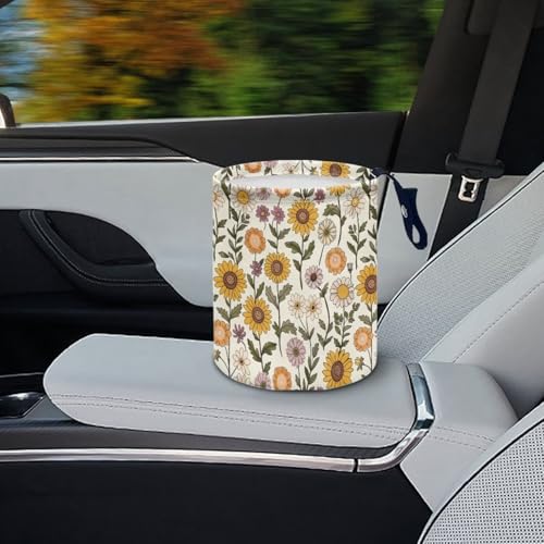 Image of Car Trash Can - Sunflower Floral,Portable,Collapsible Back Seat, Front Console, Floor, or Hanging Headrest Waste Basket