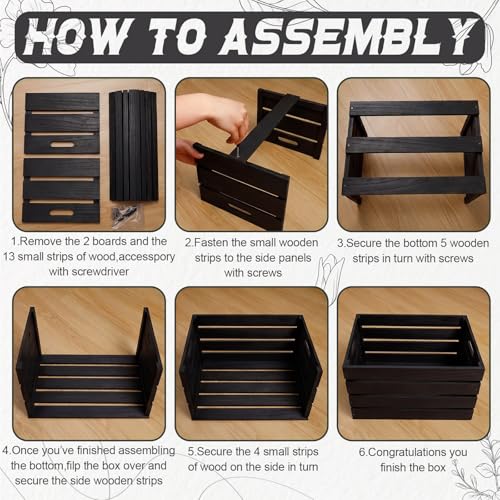 Weysat 3 Pack 16 Inch Large Wood Crates Box for Storage Display, Black by Weysat - Used condition - Image 3