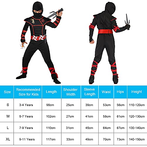 ACWOO Ninja-kostuum Voor Kinderen, 13-in-1 Halloween-kostuum Voor Kinderen, Ninja-kostuum Voor Kinderen Met Rode Riemen (arm- En Beenbanden), Werpsterren (darts), Ninjadolken, Maskers, Riemen En Handschoenen Voor Kindercosplay En Aankleden Feest, Carnaval, Halloween, Themafeest, Vechter - Image 8