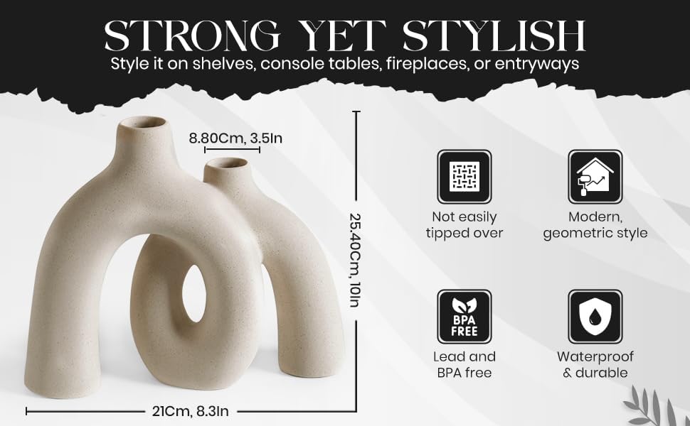 Ceramic Hug Vase (Creamy White) Modern Donut Style Hugging Vases for Flowers Minimalist Decor – Hollow Ceramic Waterproof Home Decor Vases for Living Room, Bed Room, Book Shelf, Entryway, Table - Image 8