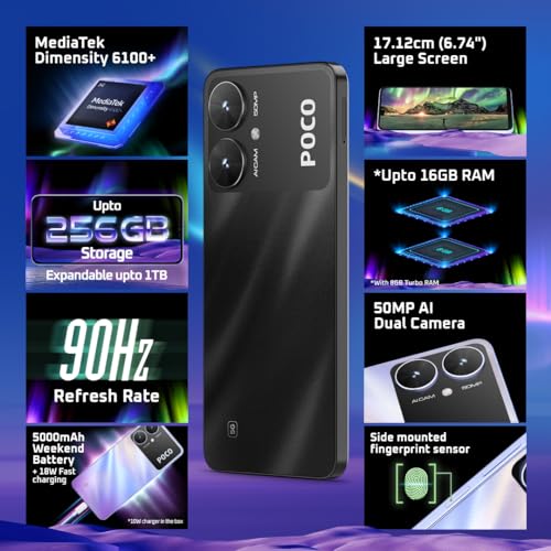 POCO M6 5G (Galactic Black, 4GB RAM, 128GB Storage) | MediaTek Dimensity 6100+ 5G Processor | 5000 mAh Battery + 18W Fast Charging | 50 MP AI... - Image 5