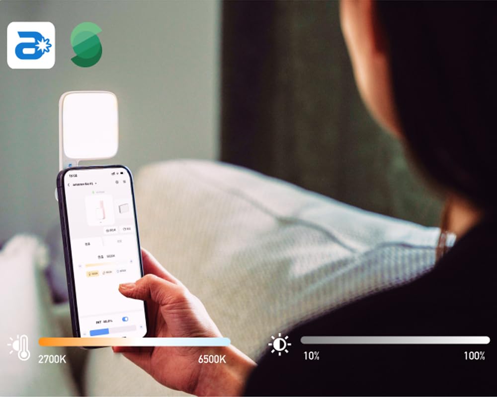 Amaran GO Luz Magnética para Teléfono con Espejo para Selfie, CCT 2700K-6500K, 10 Modos de Color, Control por App, Tamaño de Bolsillo para TikTok, YouTube, Vlogging, Transmisión en Vivo (Rosa)