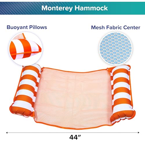 Image of Aqua Original 4-in-1 Monterey Hammock Pool Float & Water Hammock - Multi-Purpose, Inflatable Pool Floats for Adults - Patented Thick, Non-Stick PVC Material - One Navy Blue & One Orange, 2-Pack