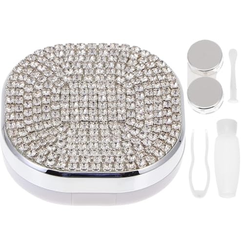 Joygoodta Estuche para Lentes de Contacto, Estuche para Lentes de Contacto con Espejo, Kit de Herramientas aplicador de Diamantes de imitación con Pinza, removedor y Botella de solución, co