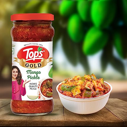 Image of TOPS Gold Mango Pickle - 375 gm Glass Bottle | Prepared with the goodness of Mustard Oil | Handpicked ingredients.