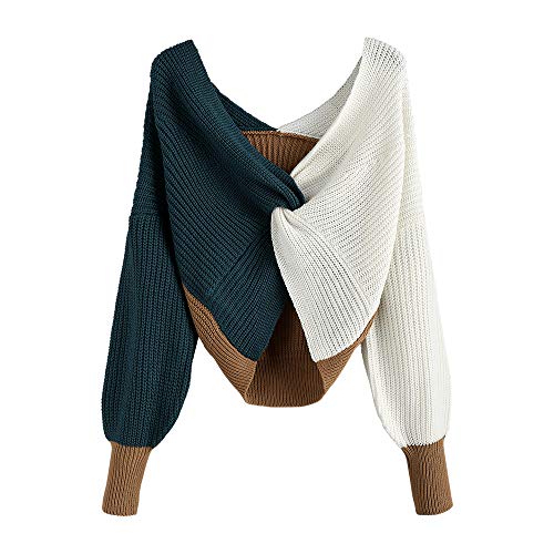 ZAFUL Damen Pullover Elegant V Ausschnitt Langarm Strickpullover Farbblock...