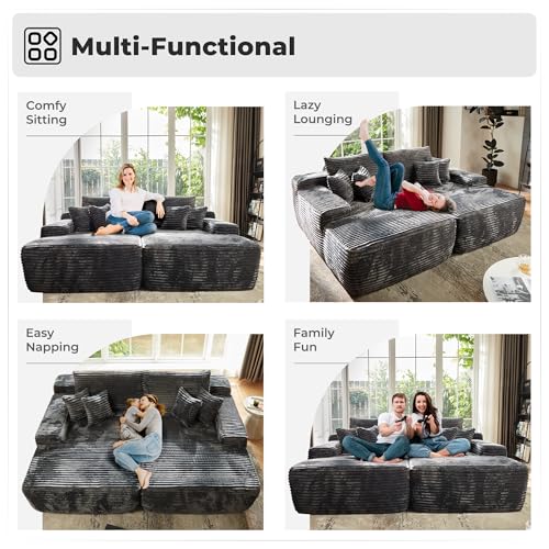 Image of HOOOWOOO Chaise Lounging Sleeping Couch,81x67 Assembly Free Modern Minimalist Sofa,Extra Deep Large Sofa Couch Set,Free Standing Floor Couch in A Box for Living Room(Grey Velvet Uphosted)