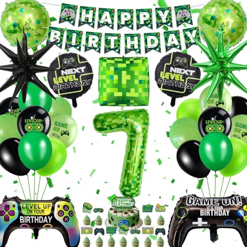 Balões de aniversário jogo de vídeo 7 anos, balão jogo controlador, balão jogo de vídeo Happy Birthday Banners, aniversário decoração Gamer para festa jogos temáticos crianças (Gamer Decoração 7 anos)