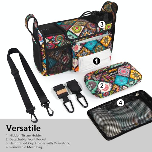 Image of TOPDesign Universal Baby Stroller Organizer, Stroller Caddy with Detachable Mesh Bag & Heightened Insulated Cup Holders & Non-Slip Secure Hooks Accessories, Fits Most Strollers (Yoga)