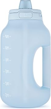 Ello Hydra 64oz Half Gallon Water Jug with Handle and Motivational Time Markers for All Day Hydration, Plastic Reusable Water Bottle with Straw and Locking, Leak Proof Lid, BPA Free, Halogen Blue
