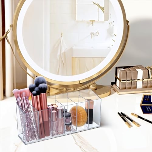 Image of 3 Pcs Clear Pen Holder Tea Bag Makeup Brush Holder, 6 Compartments Organizer with Removable Dividers for Desk Storage Office Accessory Bathroom Kitchen Desktop Pencil Cup Stationery Organization