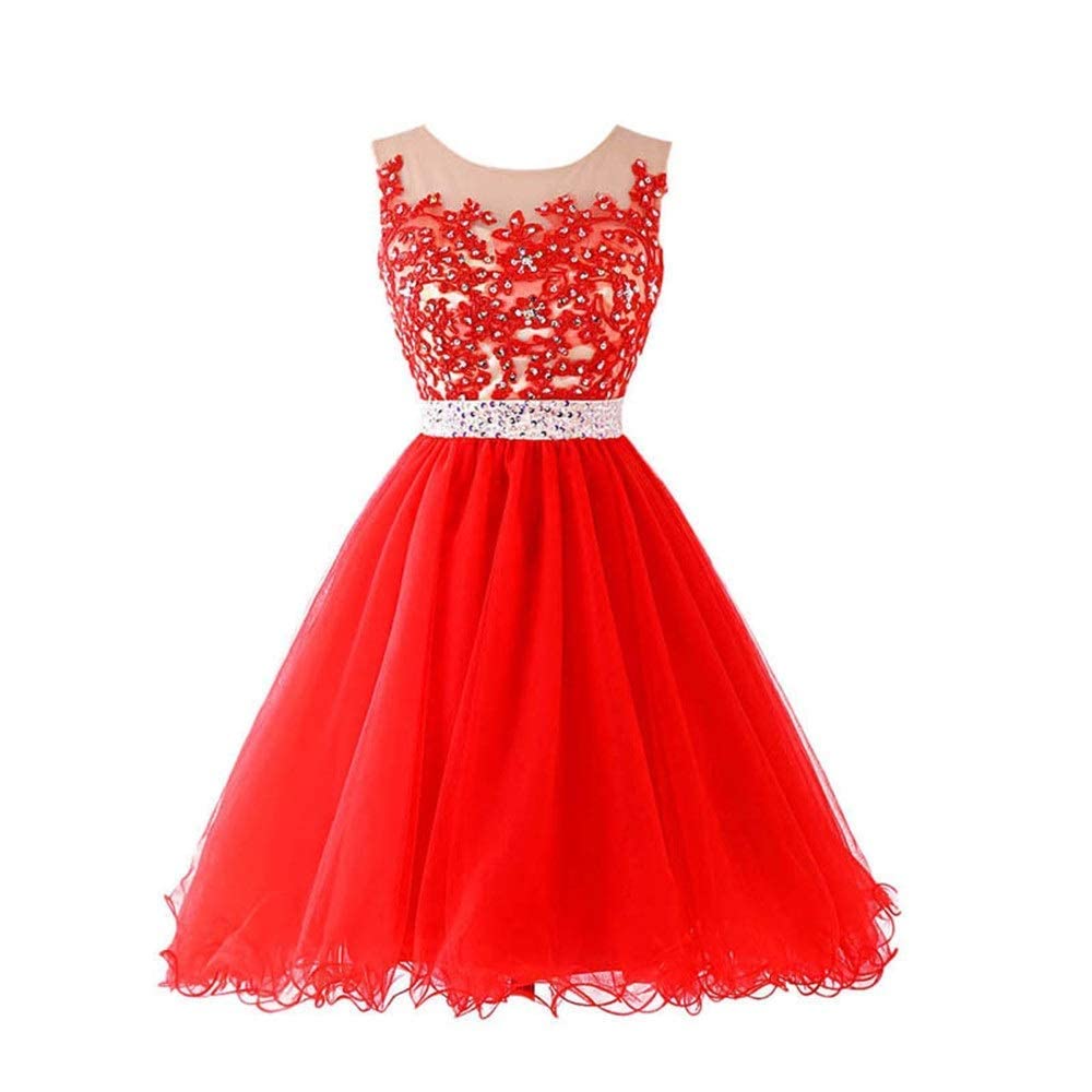 Women’s Wedding Dress Women Bridesmaid Wedding Dress Tutu Tulle Short Prom Dress Homecoming Gowns for Wedding xk Red US10 (Red US12) Happy Life