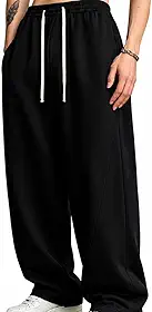 Calça Unissex Moletom Baggy Wide Leg, 100% Algodão Premium, Estilo Streetwear HipHop, Preta, Tamanho Único (GG)