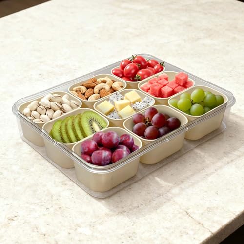 Image of SILIVO Snackle Box Container - 9 Compartment Portable Divided Serving Tray with Lid and Handle,Clear Snack Organizer for Candy, Fruits, Nuts, Snacks - Perfect for Party, Travel and Entertaining
