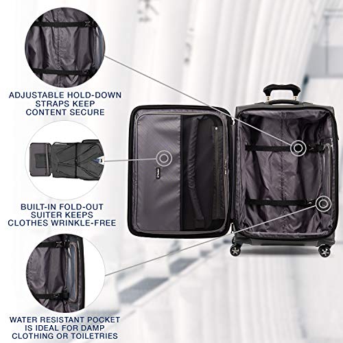 Travelpro Crew Versapack-Softside Expandable Spinner Wheel Luggage, Titanium Grey, Checked-Medium 25-Inch