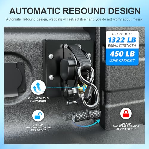 Image of SZYANG 2PCS Retractable Ratchet Straps Compatible with 2022-2026 Nissan Frontier Retractable Tie Down Straps Replacement for 2022-2026 Nissan Frontier Accessories