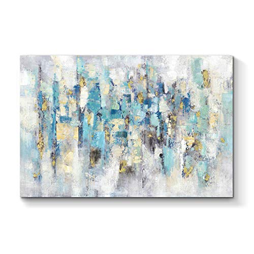 Abstract Modern Picture Wall Art: Blue Artwork Painting on Canvas