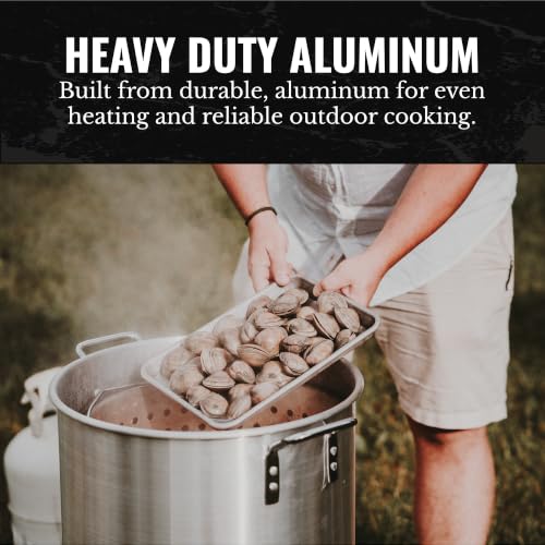 Image of GasOne 100Qt Aluminum Stock Pot with Strainer and Lid - Large Deep Fryer Pot with Basket for Boiling, Frying Turkey, Seafood, Crawfish - Food-Grade Aluminum Large Cooking Pot with Sturdy Handles