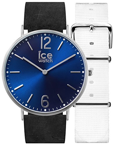 ICE-WATCH - City Norwich - Montre Noire Mixte avec Bracelet en Cuir + Bracelet Nylon supplémentaire - 001371 (Medium)