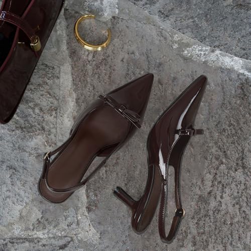 Image of Mattiventon Slingback Heels for Women Kitten Heels Bow Ankle Strap Pointed Toe Heel Sexy Wedding Dress Party Pumps