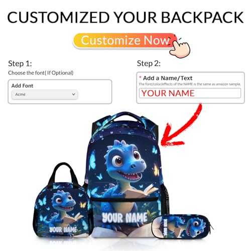 Kids Dinosaur Backpack for Boys, Set of 3 Personalized Schoolbag Casual Bag for Girls Kindergarten Primary, 17 Inch Lightweight Durable Custom Backpacks, Back to School Gift3