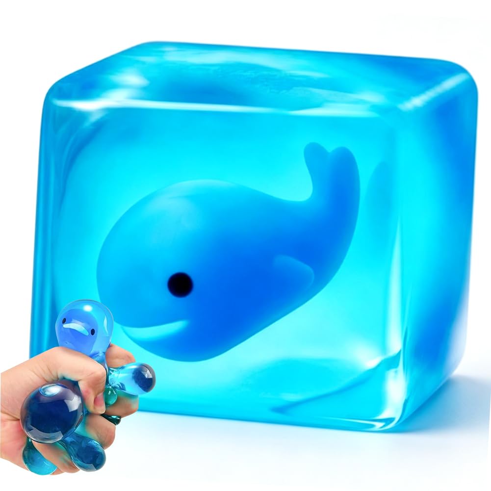 MIFKLMV Ice Cube Squishy Fidget Toys, Glow in The Dark Whale Squish Toy, Squeeze Toys for Kids Adults, Squishy Fidget Stress Balls for Kids With Autism, Soft Stress Cube, Squeeze Sensory Toy-8 — image 1