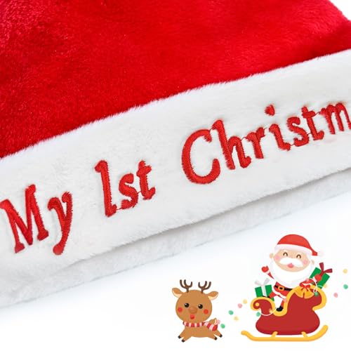 RJVW Baby Santa Hat: Christmas Hat for Infant, Baby Xmas Holiday Hat, Classic Santa Claus Hat for Christmas New Year Party