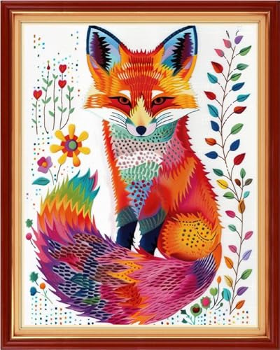Image of Joyhoor Cross Stitch Kits for Beginners Stamped Cross-Stitch Supplies Needlework preprint Embroidery Kits for Adults DIY Needlepoint Kits Embroidery Patterns 11CT-Colorful Fox 16x20 inchs