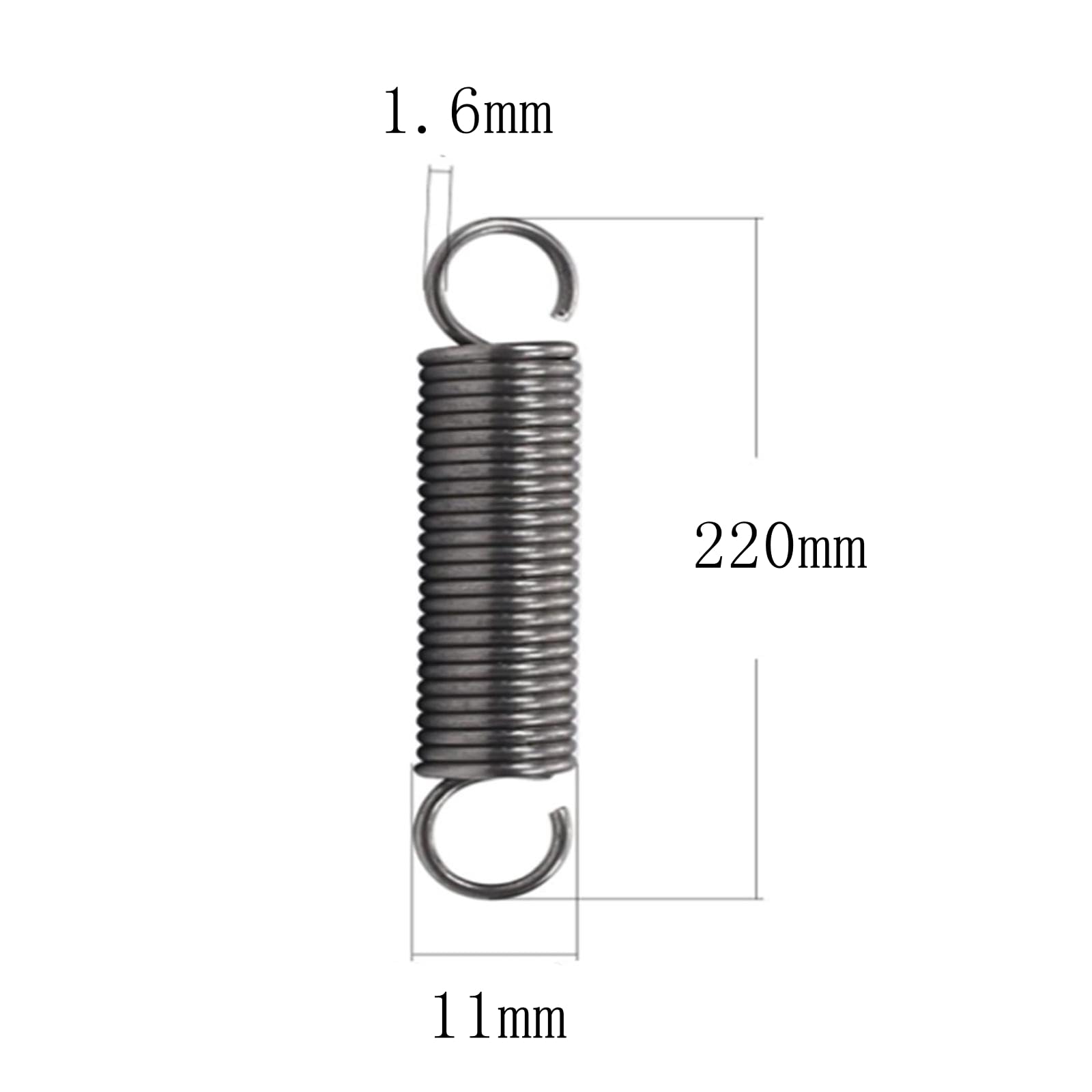 Sprężyna rozciągana, 2 szt. Rozszerzona sprężyna naciągowa 1,6 x 11 100 mm, średnica drutu, zewnętrzna, długość dowolna, podwójny hak stalowy(1.6 x 11 x 220 mm)