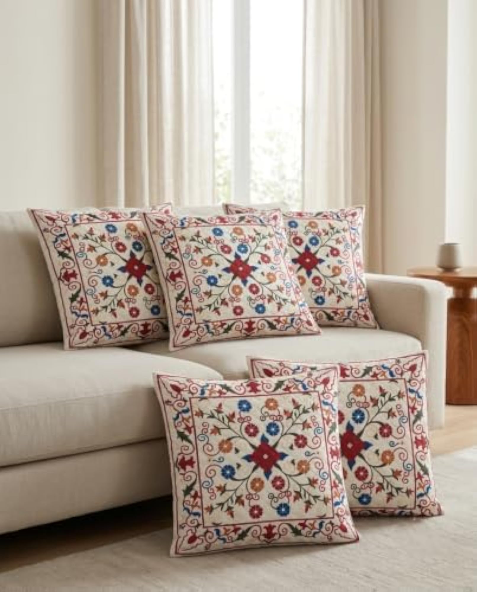 Floral Embroidered Cushion Covers Set of 5