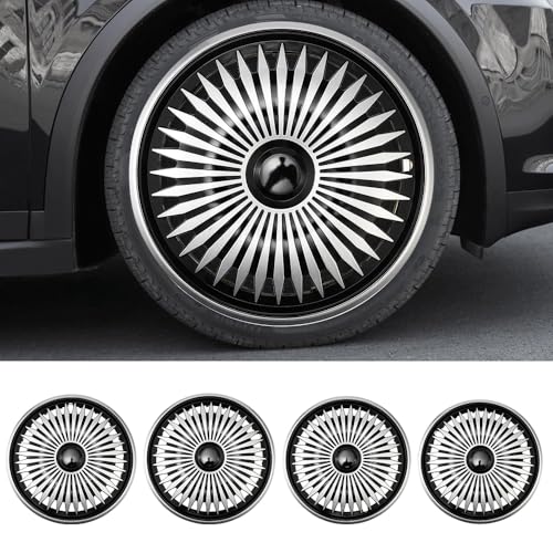 Image of Multi-Spoke Silver with Black Hubcap Wheel Cover Replacement Kit 16 inch Hub Caps Wheel Rim Cover Car Exterior Accessories Pack of 4, 16 inches